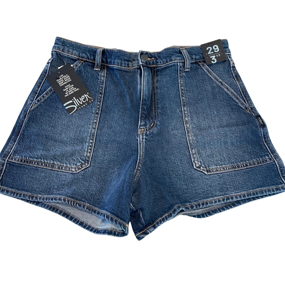 Silver Jeans Co Denim Shorts Womens 29 Blue High Rise Utility Patch Pocket NEW
